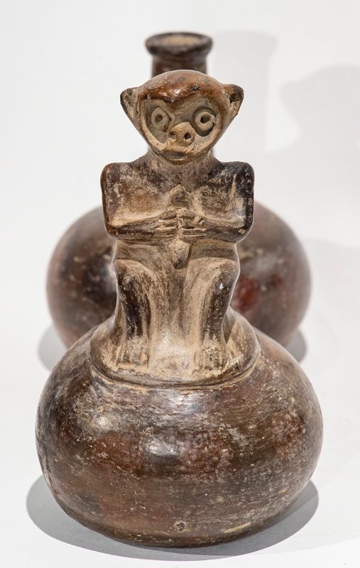 Mantegna Culture - Pre-columbian Whistling Vase With Double Body Decorated With A Monkey-photo-2