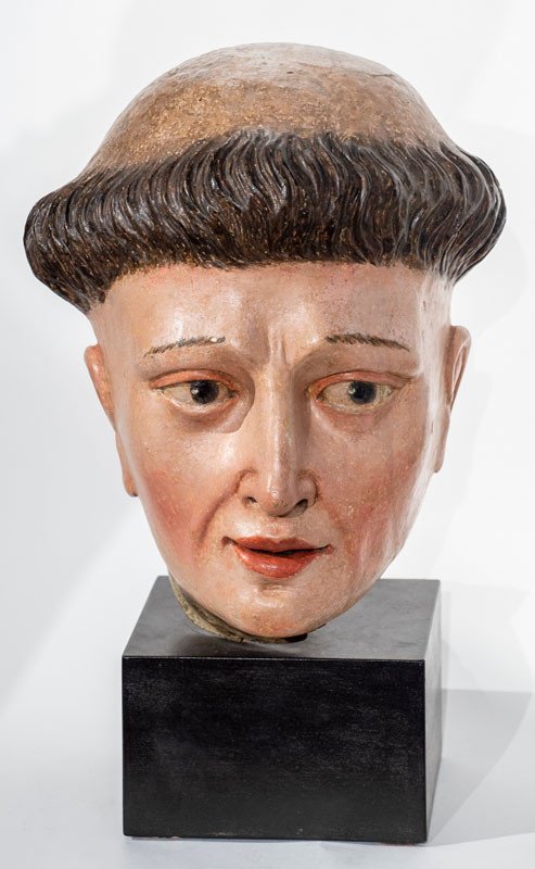 Spain 17th Century - Head Of A Young Benedictine Monk : Polychrome Wood Carving Christian Art-photo-2