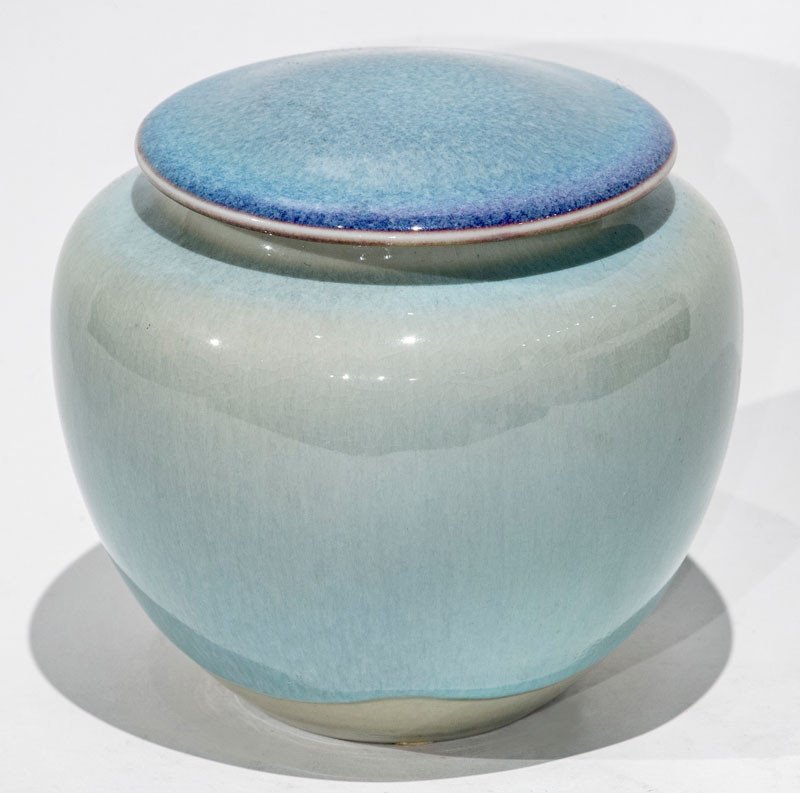 Celadon Blue Contemporary Ceramic Covered Pot-photo-2