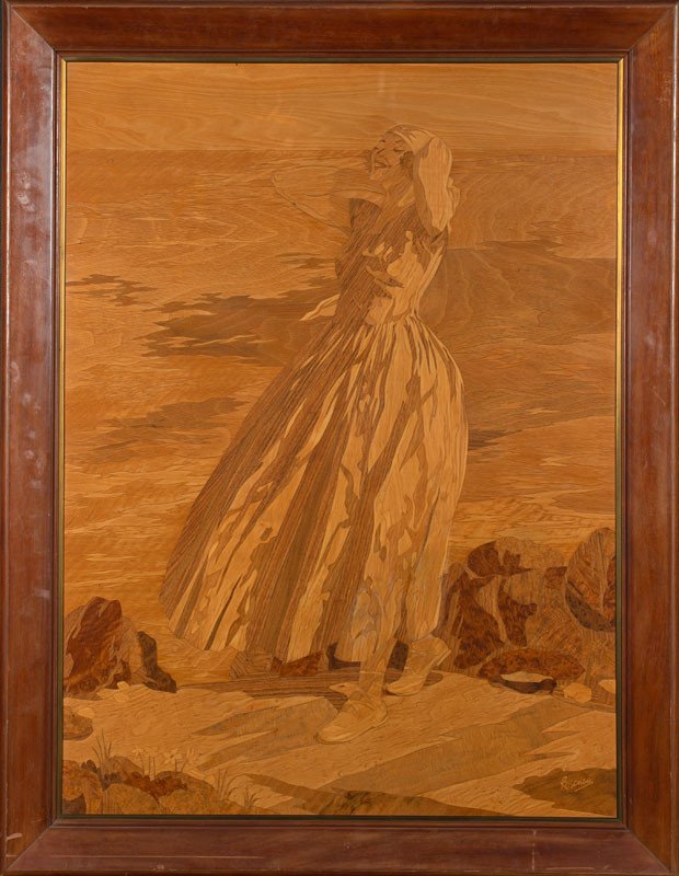 Atelier Pierre Rosenau - Decorative Marquetry Panel Representing A Beautiful Woman In Nature