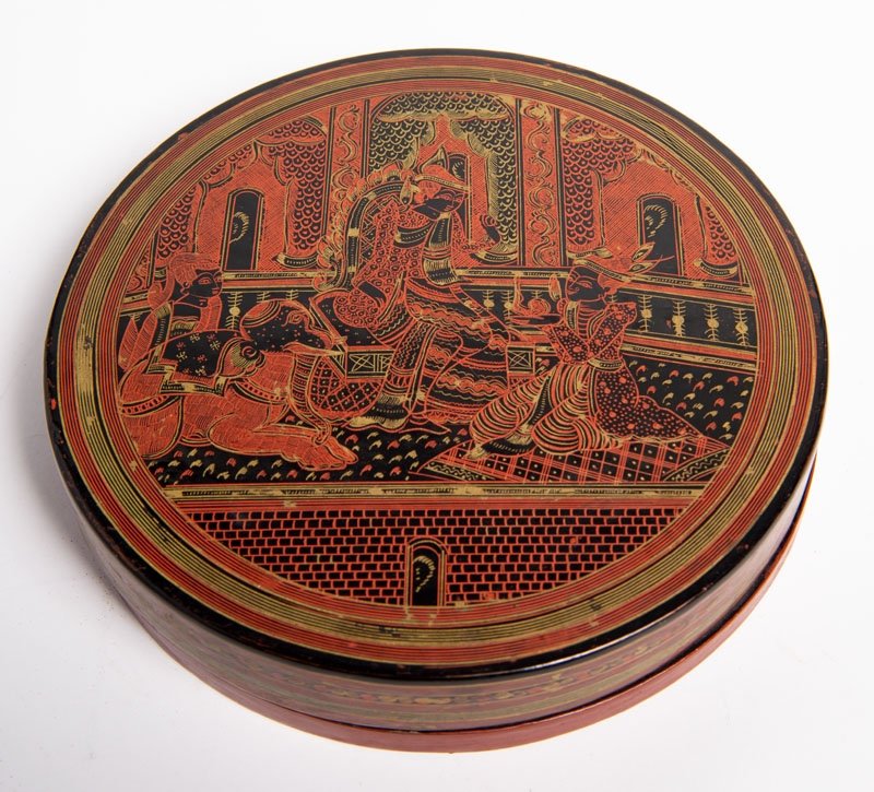 Thailand 19th Century - Red And Black Lacquer Lacquered Wood Box