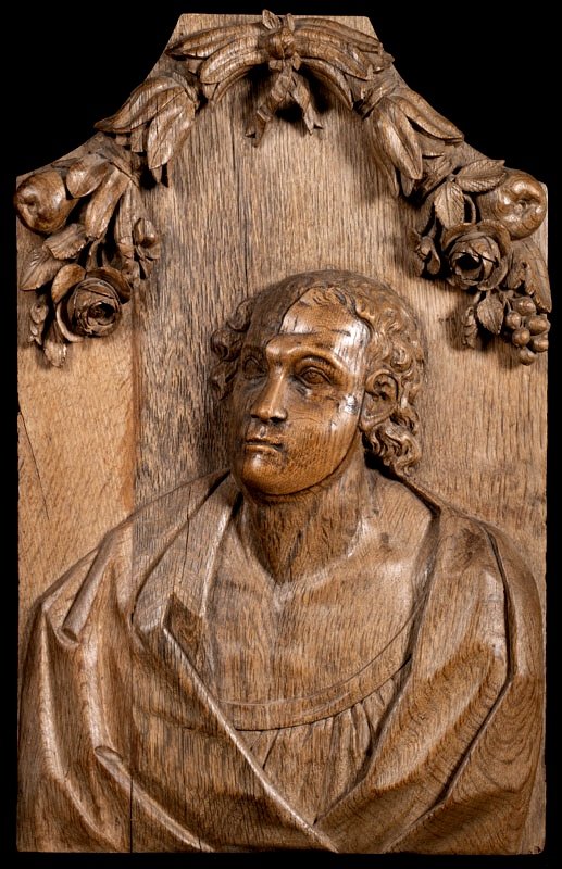17th Century School - Presumed Portrait Of Martin Luther On Carved Panel