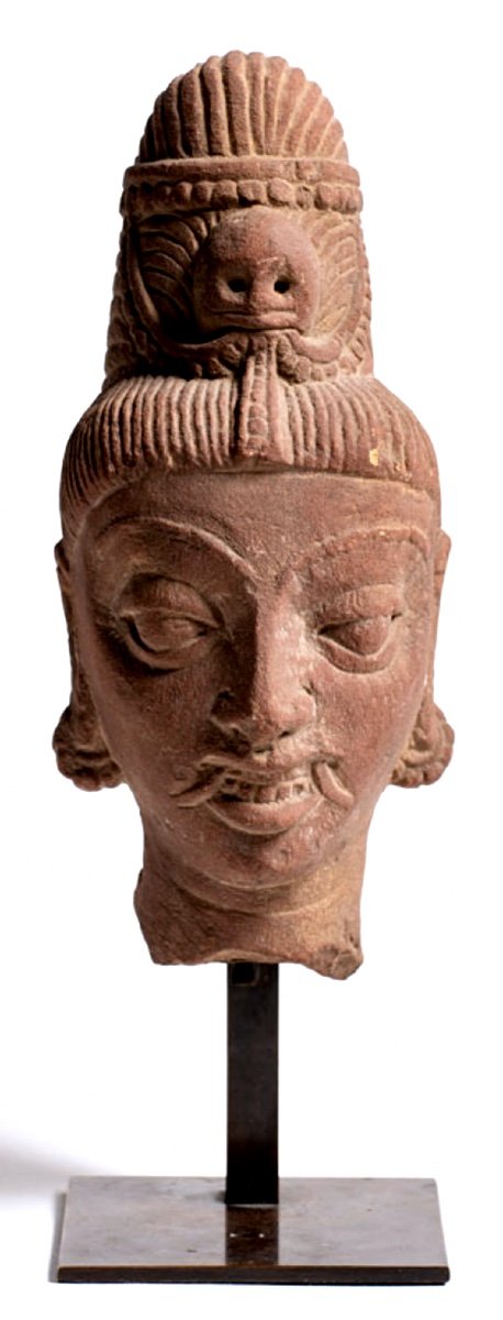 Tête Sculptée Indienne Médiévale - La Divinité Kâlabhairava Incarnation De Shiva Inde 10e - 12e