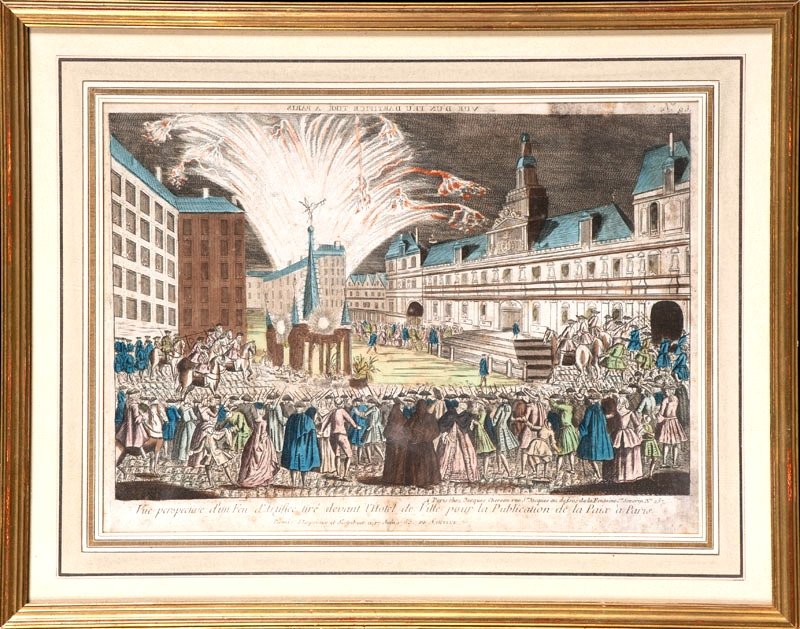 France 18th Century Perspective View - Fireworks In Front Of The Old Town Hall Of Paris