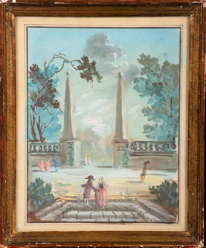 French School In The Taste Of The 18th Century - Gouache - Animated Landscape - 18th / 19th Century