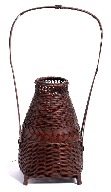 Japan, C. 1900 - Hanakago Basket Forming A Vase For Ikebana Floral Art - Woven Bamboo