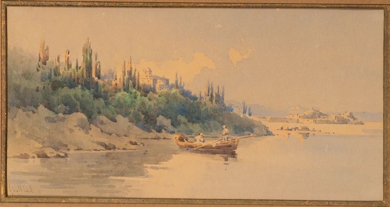 Angelos Giallinas 1857 - 1939 - Pêcheurs à Corfou