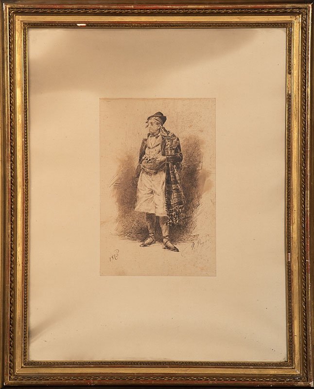 Juan Peyro-urrea Dated 1875 Portrait In Feet Of A Man In Costume 