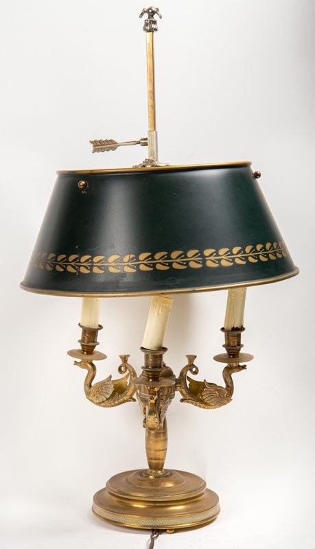 France 19th Century Empire Style-hot Water Bottle Lamp With Three Lights Decorated With Swans. 
