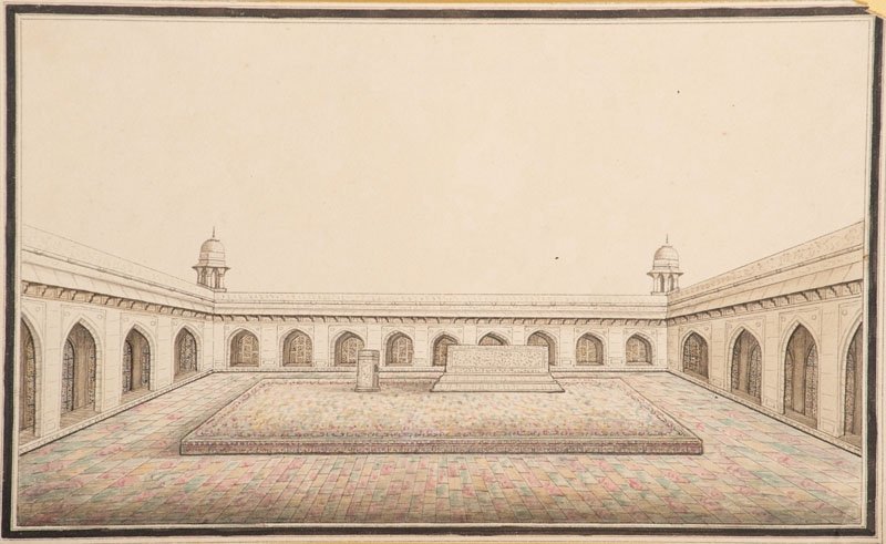 Inde C. 1825 (réalisé) Dessin d'Architecture De La Terrasse Du Mausolée d'Akbar.