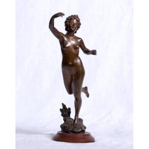 Jean Garnier (1853 - C.1910) - Sculpture En Bronze Signée Représentant Une Femme Au Bras Levé 