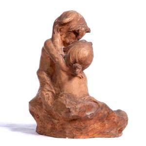 Raphaël Charles Peyre (1872-1949), 1898 - Sculpture Représentant Deux Enfants S'embrassant
