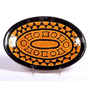 Michel Alexandrov (1910-?) Known As Allix - Black And Orange Enameled Stoneware Dish