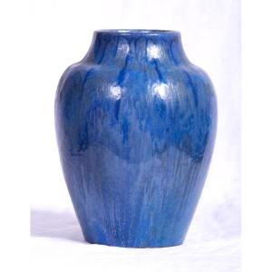 Blue Stoneware Vase From Pierrefonds Signed And Numbered