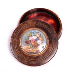 Van Pol - Snuffbox Decorated With A Miniature Representing A Flowery Vase