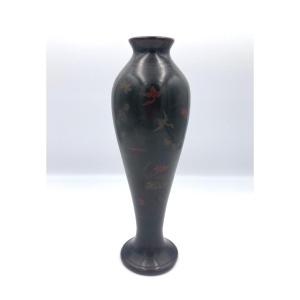 Japon, ère Meiji - Vase à Décor d'Oiseaux Et De Lotus En Bronze Et émaux Cloisonnés