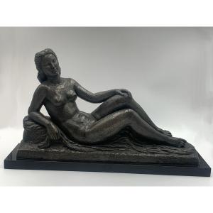 Lucien Gibert - Sculpture En Bronze Représentant Un Nu Féminin Allongé - France - Art Déco