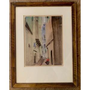 Margaritis - The Casbah Of Algiers Rue Barberousse - Watercolor On Paper - 1935