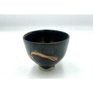 Small Porcelain Stoneware Cup - Raku Style In Brown Tones - Contemporary School 