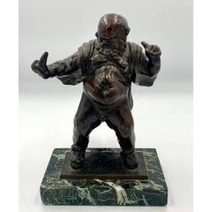  Sculpture Of Silenus - Bronze On A Green Marble Base - 17th-18th Century