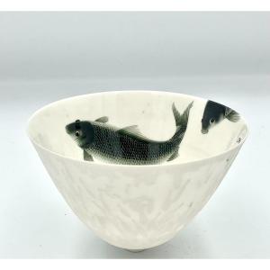 Anima Roos (born 1956) - Porcelain Cup With Hollow-out Decor On The Exterior And Two Carps  