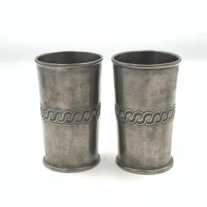 Two Pewter Cups Monogrammed "c.b." - France - C.1930