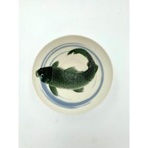 Anima Roos (born In 1956) - Porcelain Cup With Blue And Green Decor With A Carp
