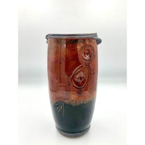 Charles Hair ( Born 1955 ) - Oval Sculptured Vase In Porcelain Stoneware 