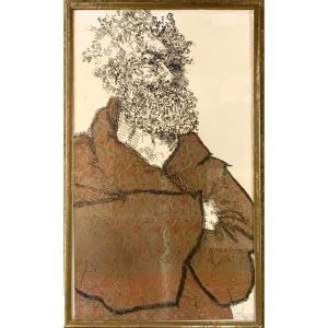 David Schorr (1947-2018) - Portrait Of A Man - Mixed Technique On Paper - Dated 1971 