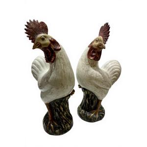 Pair Of Chinese Porcelain Roosters