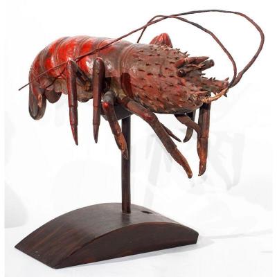 Japan Meiji Period - Okimono : Large Lacquered Wooden Lobster