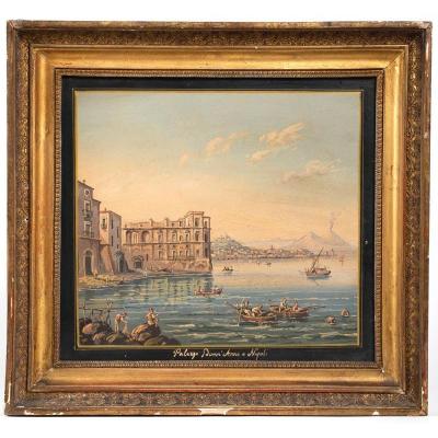 Naples - Scène de pêche devant le Palazzo Donn'Anna, fin du 19ème siècle