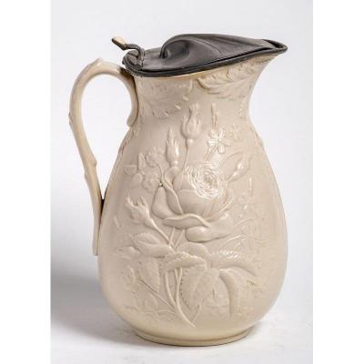 Boch Freres - Art Nouveau Jug In Fine Earthenware Decorated With Rose And Field Flowers