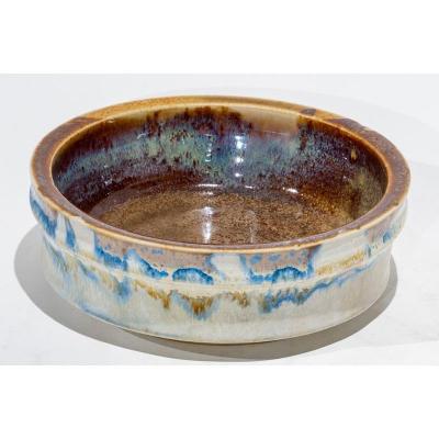 Contemporary Cup In Brown And Blue Flambéed Ceramic