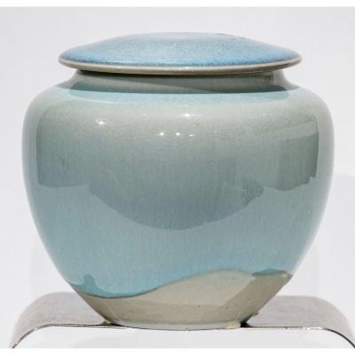 Celadon Blue Contemporary Ceramic Covered Pot