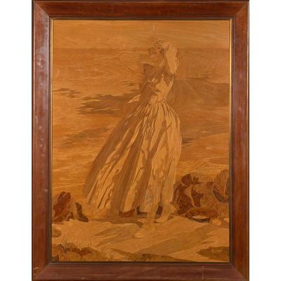 Atelier Pierre Rosenau - Decorative Marquetry Panel Representing A Beautiful Woman In Nature
