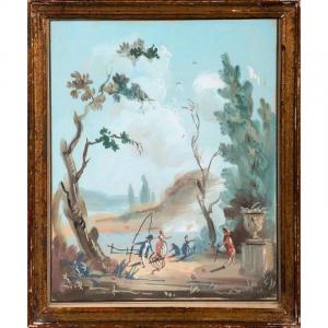 French School In The Taste Of The 18th Century - Gouache - Animated Landscape - 18th / 19th Century