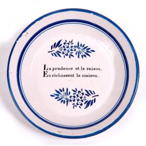 France Early 19th Century - Blue And Black White Earthenware Plate