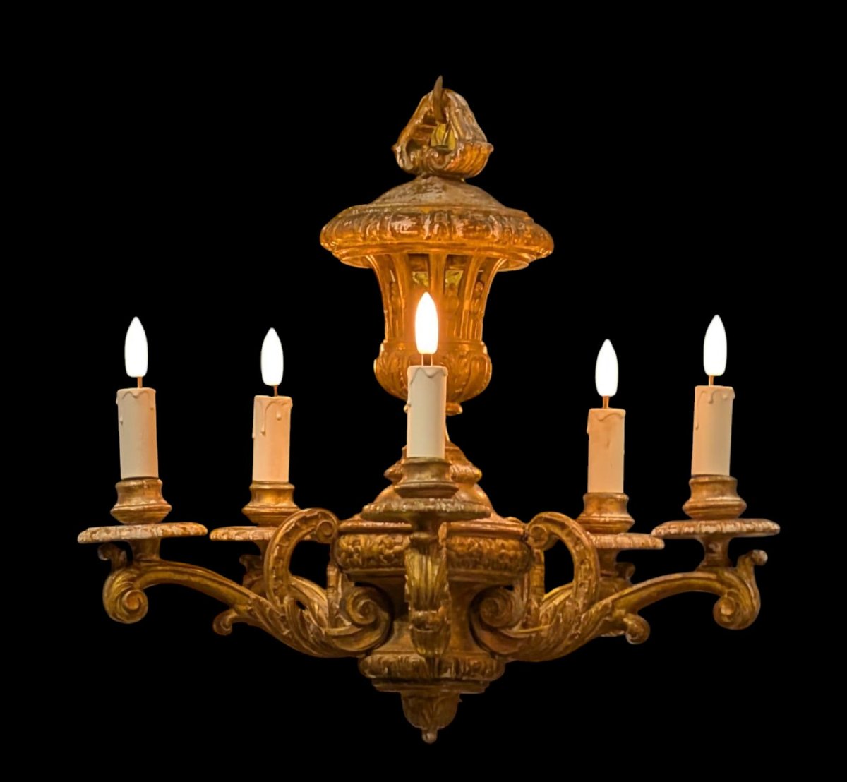19th Century Gilded Wood Chandelier-photo-2