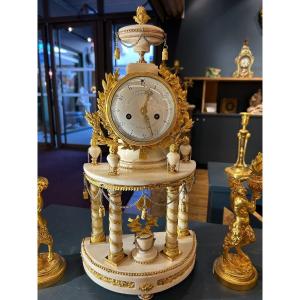 Portico Clock In Marble And Gilt Bronze Signed Charles Bertrand, Louis XVI Period
