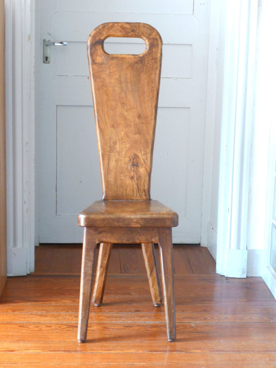 Chaise sculpturale en olivier, maison Dubosq, années 70