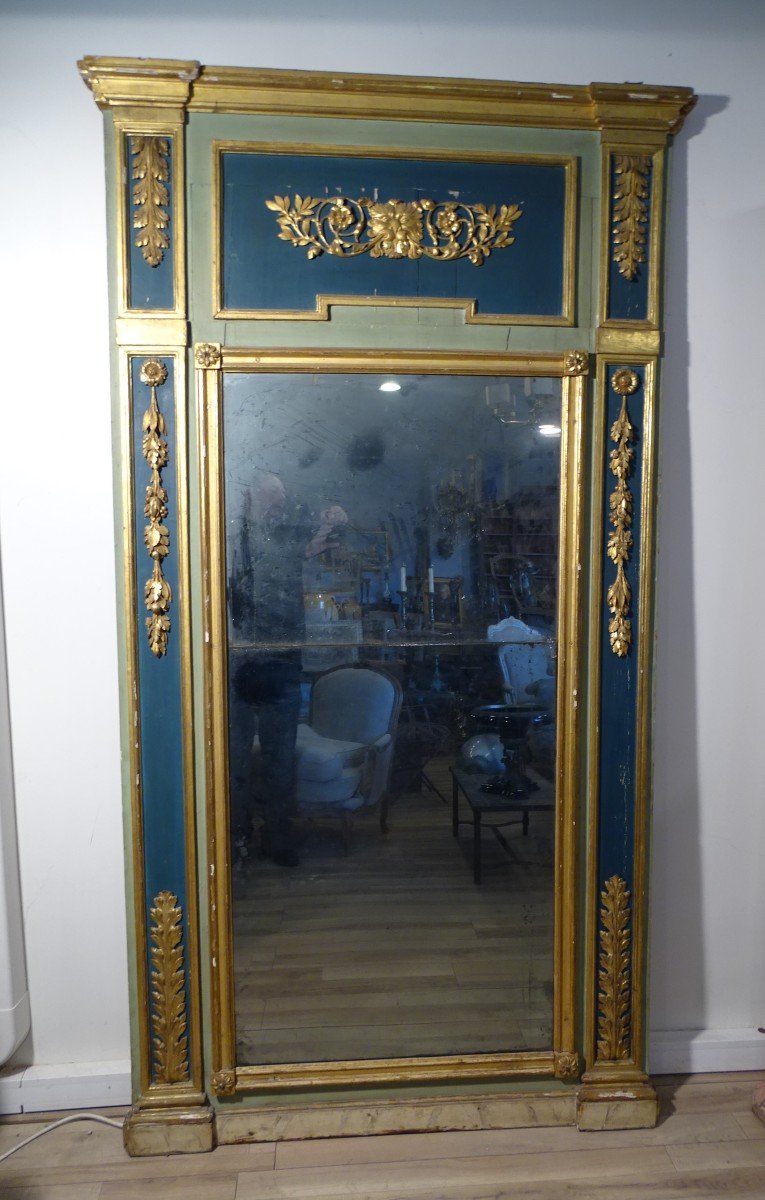 Miroir Trumeau  En Bois Peint Et Doré Italie XVIIIème-photo-4