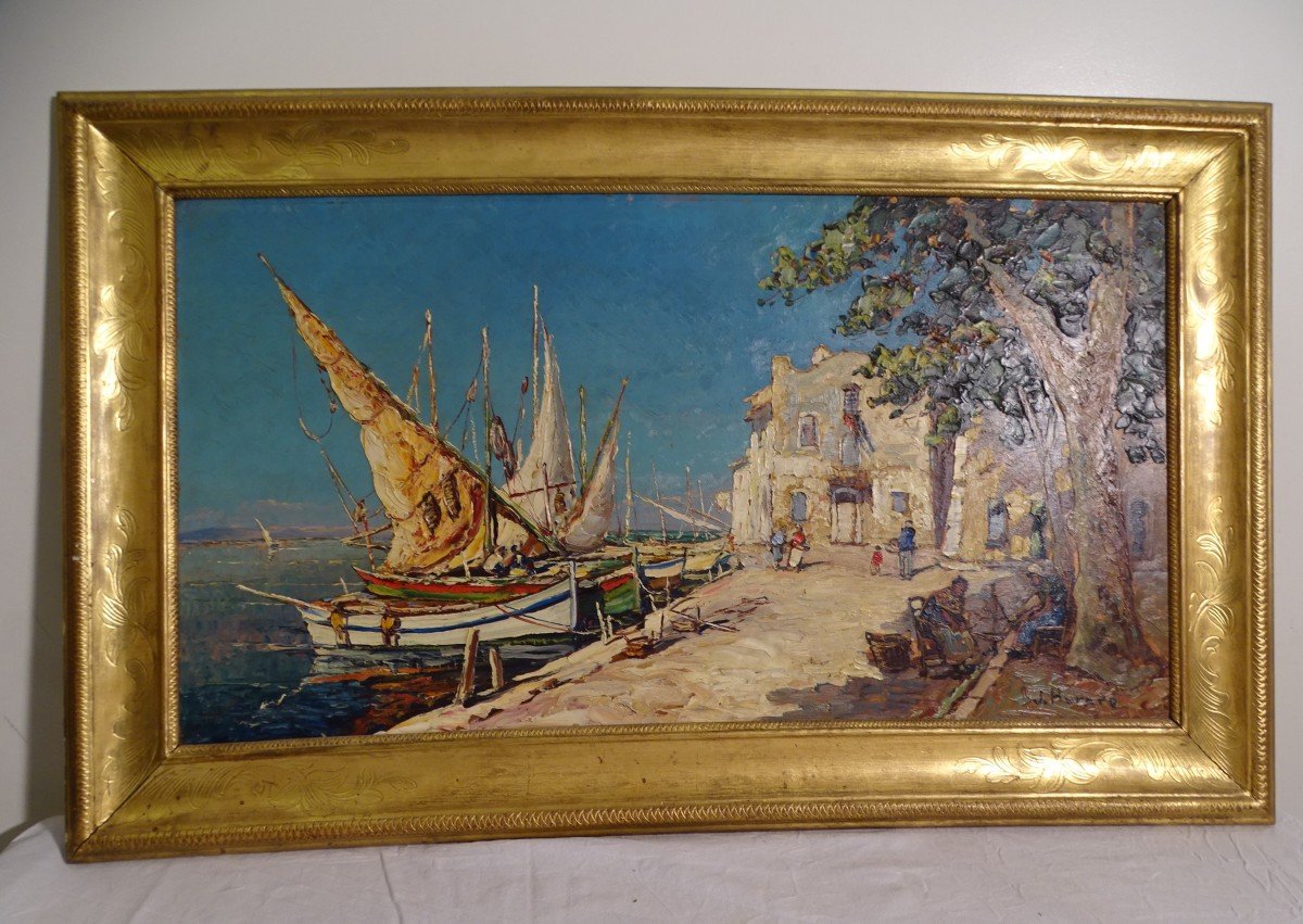 Tableau Marine  Huile Sur Panneau  Martigues Signé Joseph Hurard-photo-3