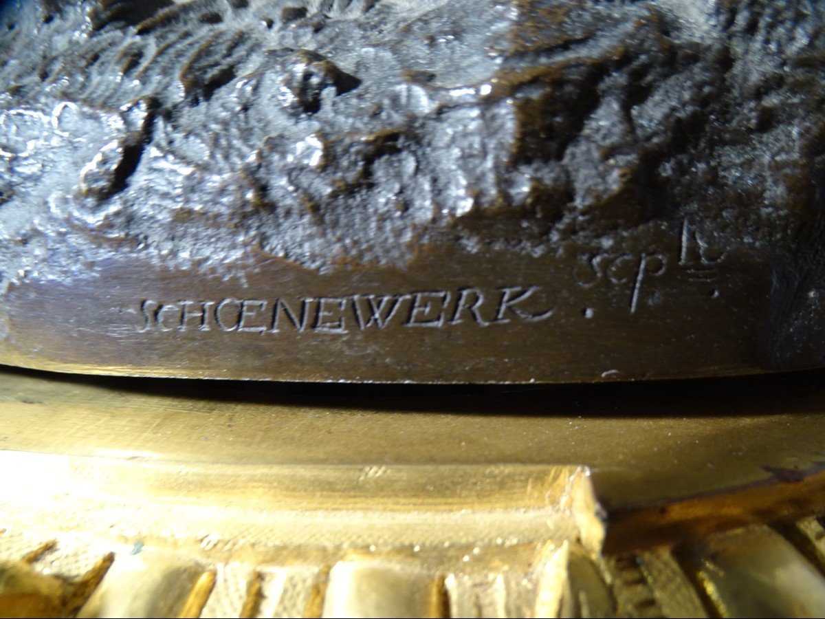 Garniture Napoléon III En Bronze Doré Signée Schoenewerk Et Marchand A Paris Pour La Pendule-photo-4
