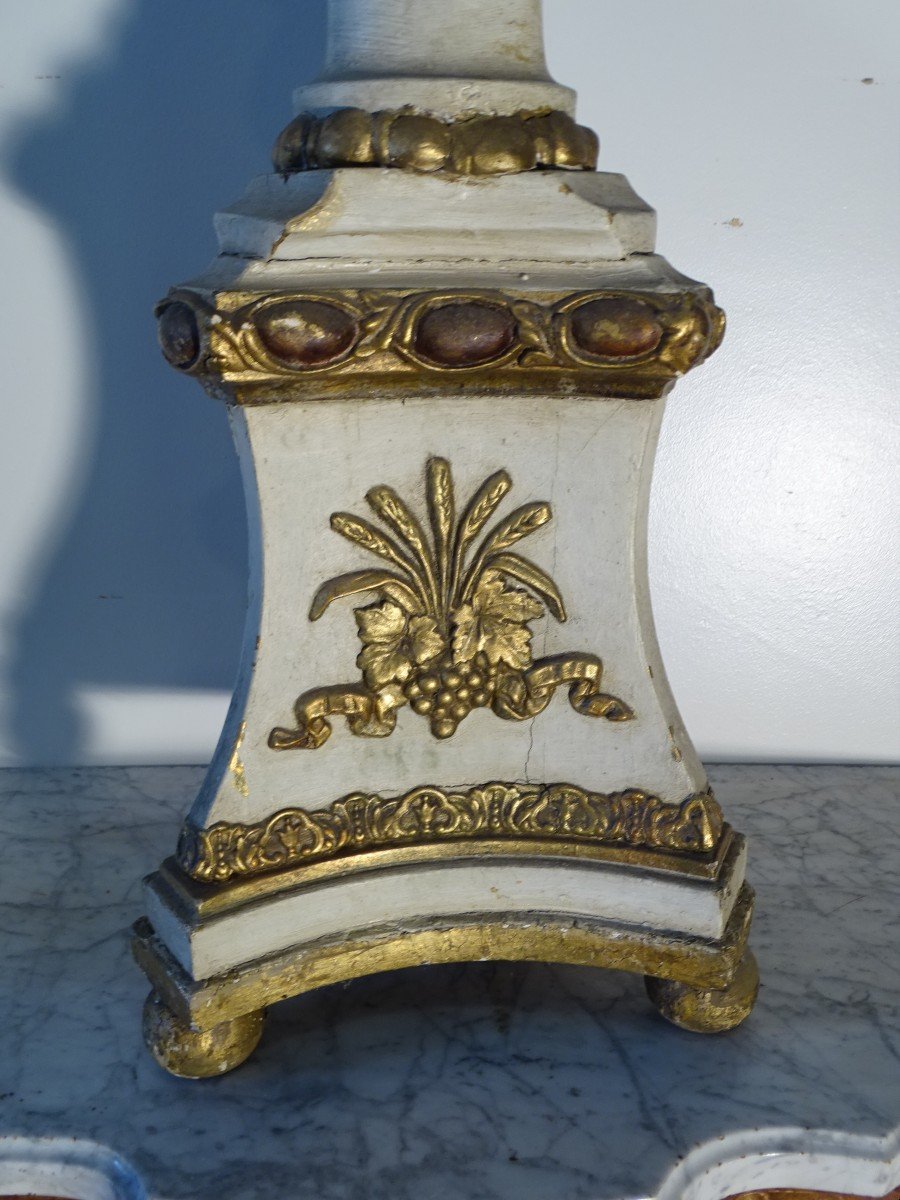 Large Candlestick In Painted And Gilded Wood Italy Early XIX-photo-3