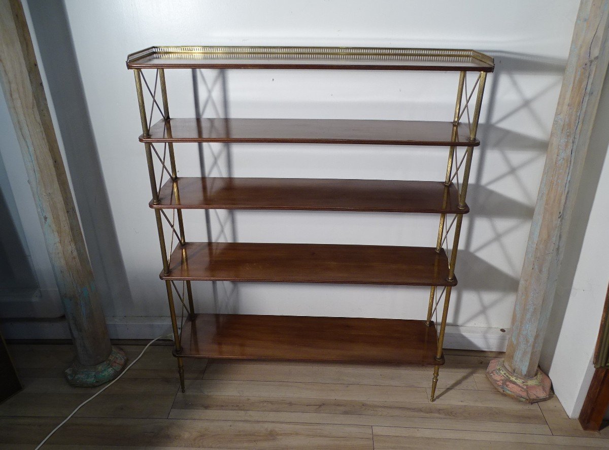 Shelf Attributed To Maison Jansen In Mahogany And Golden Brass Circa 1950-photo-4