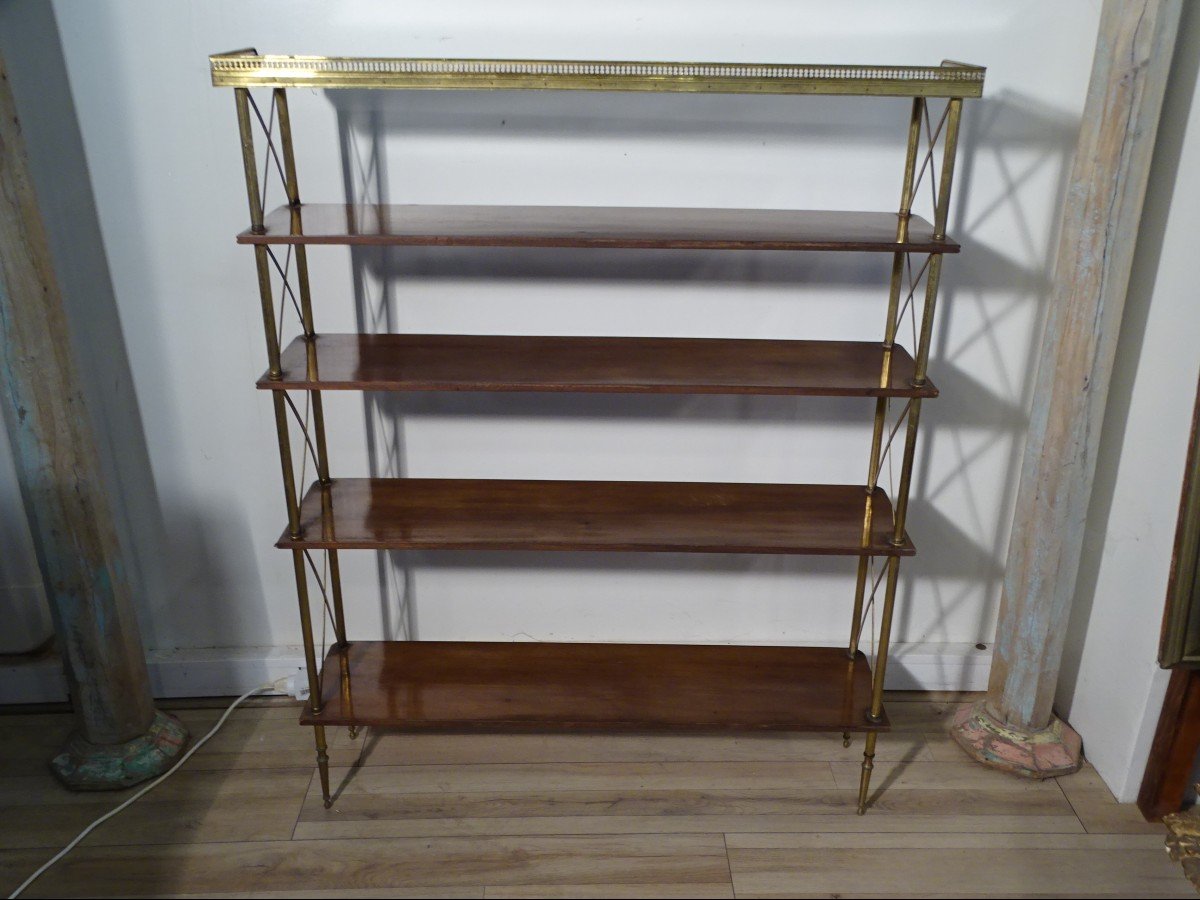 Shelf Attributed To Maison Jansen In Mahogany And Golden Brass Circa 1950-photo-1