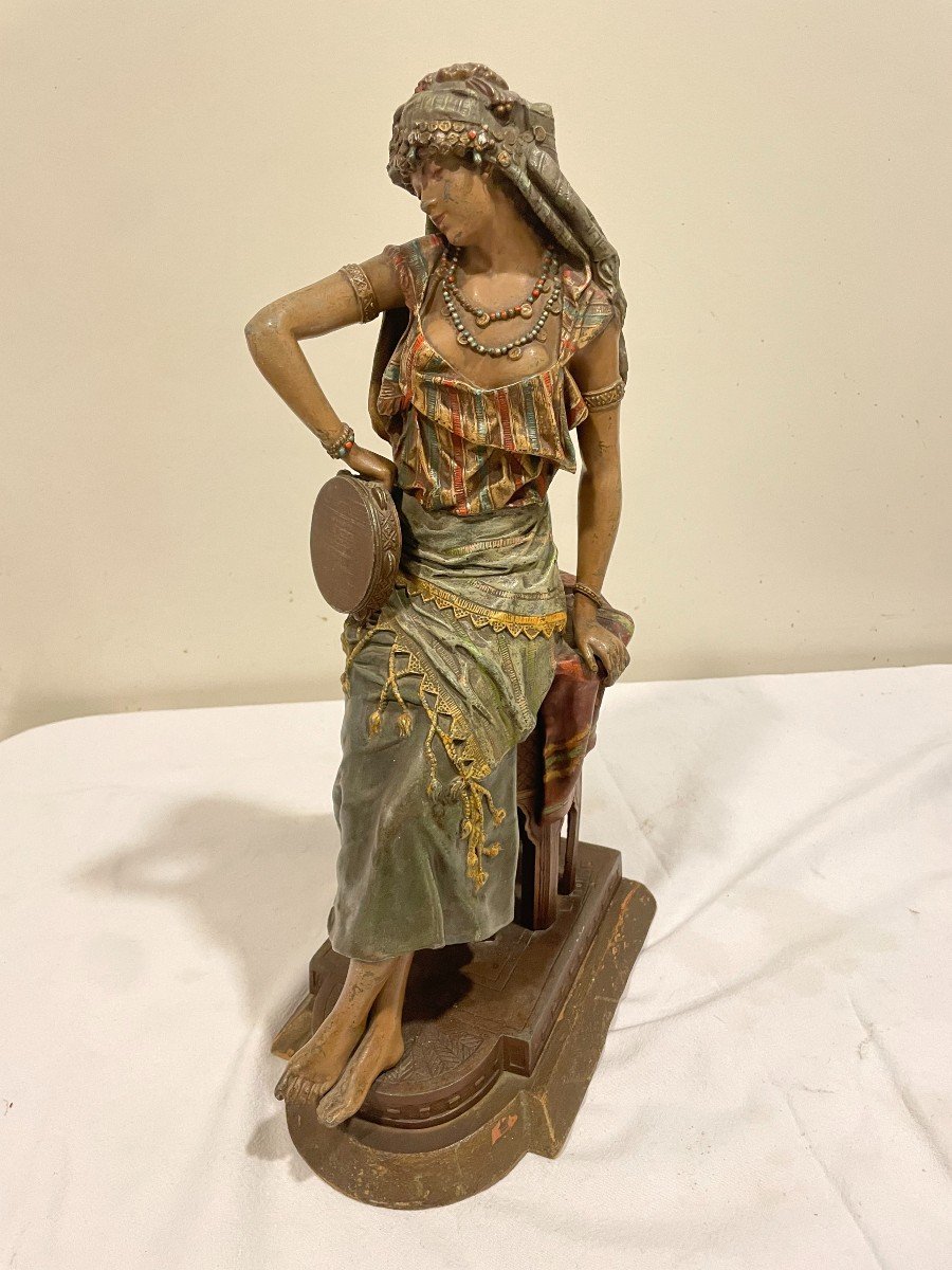 Regulate Orientalist Woman Musician Signed Louis Hottot Period Late 19th