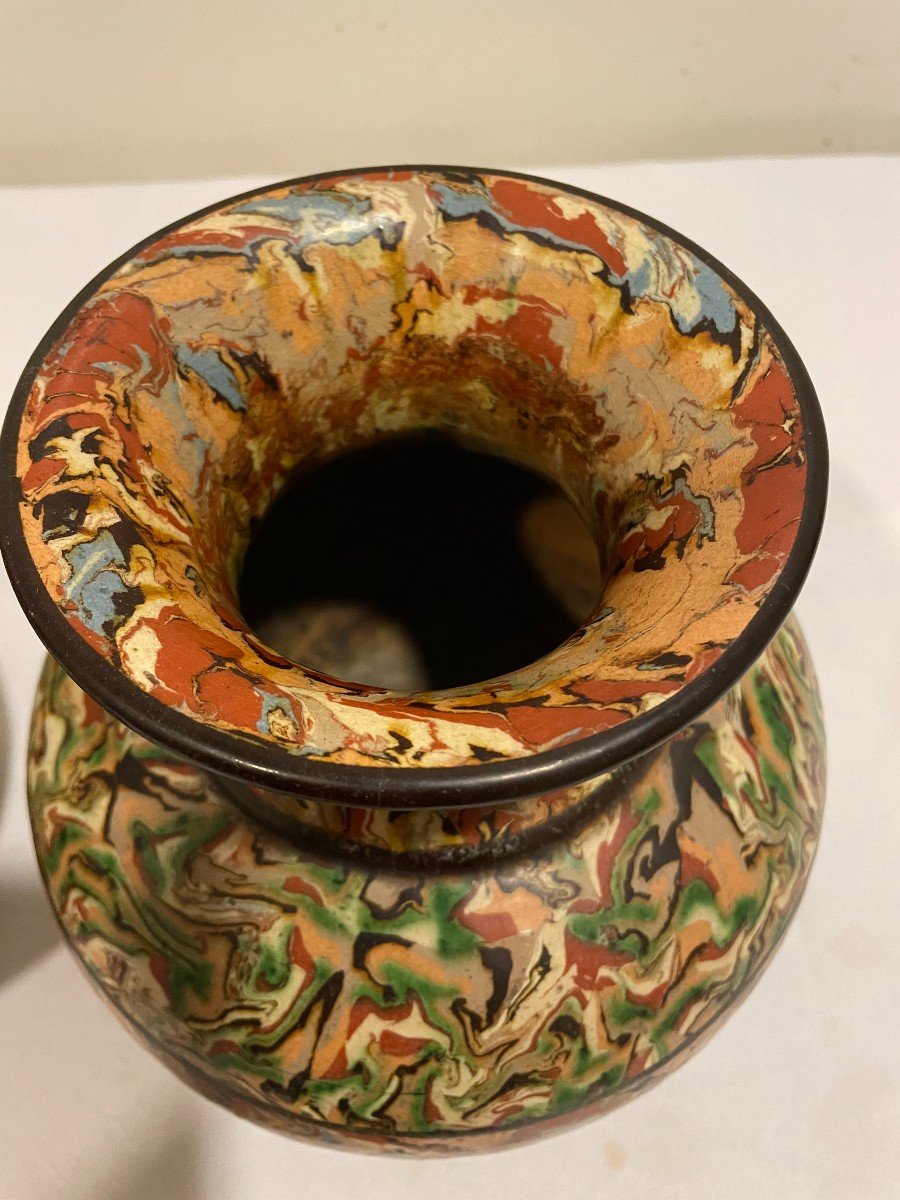Paire Vases  Pichon  D Uzes Terres Mélées Epoque 1880 1900-photo-2