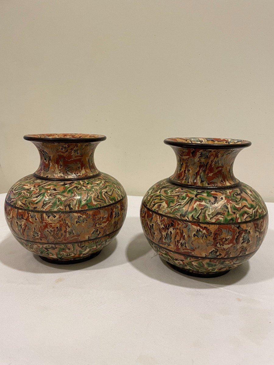 Paire Vases  Pichon  D Uzes Terres Mélées Epoque 1880 1900